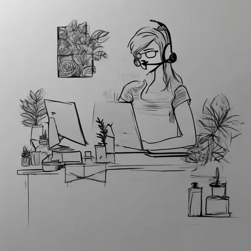 Prompt: create a black and white theme. I want a customer support picture. Make it a sketch