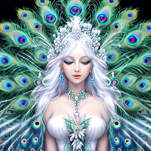 white fairy goddess, peacock feathers, closeup | OpenArt