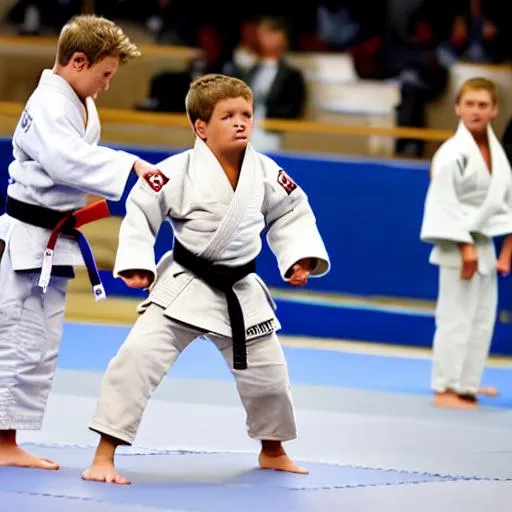 Prompt: A boy plays judo