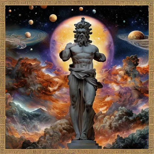 Cd cover with a greek god statue in the foreground a...