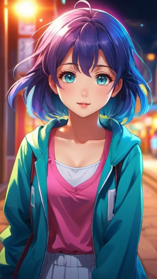 Prompt: Full-body anime illustration of a cute and vibrant girl, vibrant colors, detailed eyes and expression, high-quality, anime, cute tones, professional, atmospheric lighting