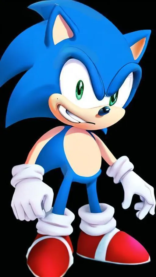 Prompt: sonic the hedgehog with a fixed mouth and fixed artifacts