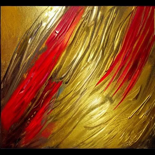 Prompt: Gold and Red Abstract Painting for Children