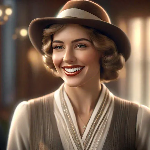 Prompt: An ultra realistic waist up portrait of good looking woman in the 1920s, long shot super detailed lifelike illustration, pearly white teeth, action-adventure outfit

soft focus, clean art, professional, old style photo, CGI winning award, UHD, HDR, 8K, RPG, UHD render, HDR render, 3D render cinema 4D