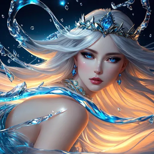 Prompt: Magnificent Epic Beautiful Icy (Beautiful melancholy {goddess}female liquid satin}), hyper realistic, expansive ice background, hyper realistic, 8K --s99500