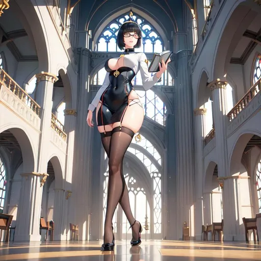 Prompt: a lonely nerdy AI girl, very tall, thick thighs, wide hips, huge glutes, long legs, arms, slender waist, big beautiful symmetrical eyes, intriguingly beautiful face, depressed expression, symmetrical face, bob haircut with bangs, wearing Dark Academia fashion clothes, reading books in a vast liminal library, 36K resolution, 12K raytracing, hyper-professional, impossible quality, impossible resolution, impossible detail, hyper output