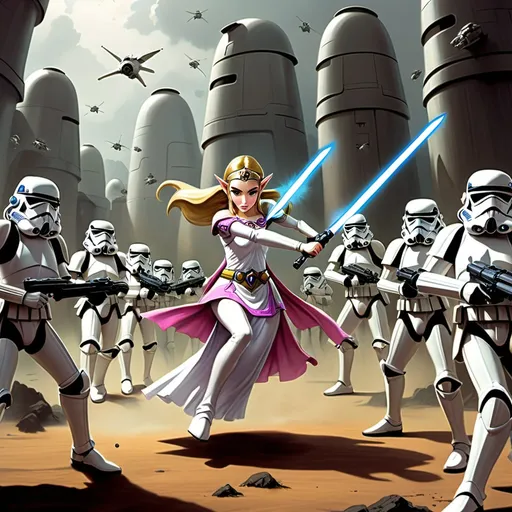 Prompt: princess zelda vs stormtroopers