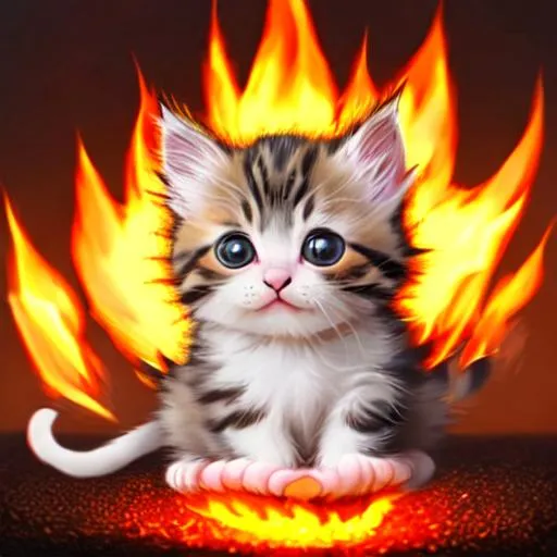 Prompt: cute kitten on fire