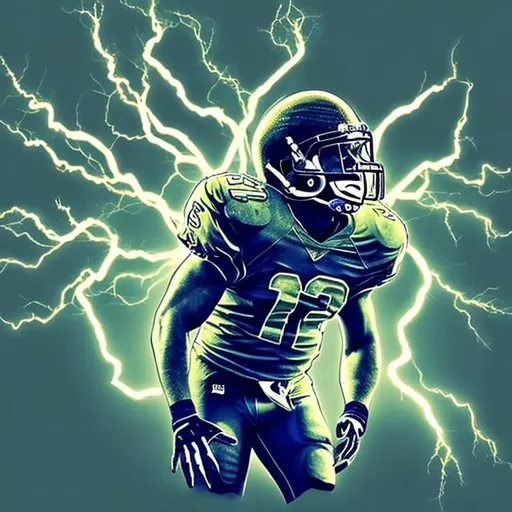 Prompt: American football player struck by lightning in 8-bit style