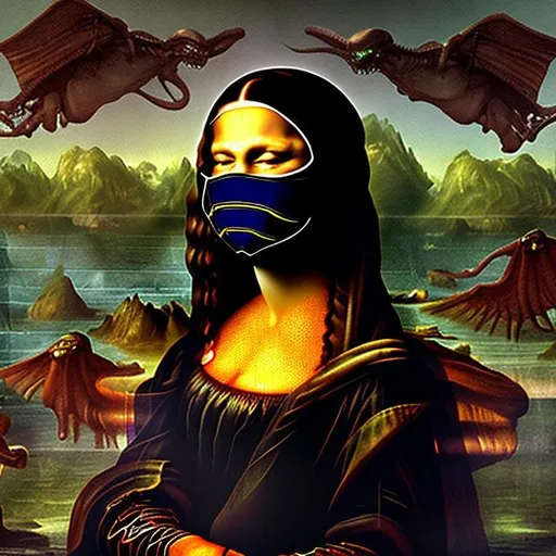 Prompt: aliens xenomorph, dressed as mona lisa