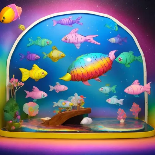 Prompt: Guppy diorama in the style of Lisa frank