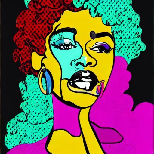 Prompt: black woman with curly hair
 in pop art style