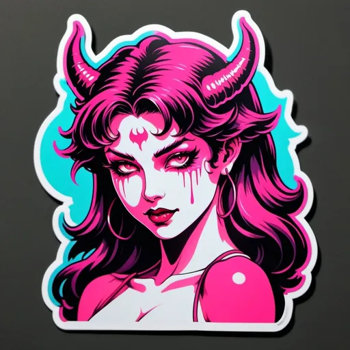 Prompt: beautiful female demon, hell, demonic, vaporwave, retro, neon, aesthetic, liminal, high quality, high definition, beautiful, dramatic lighting