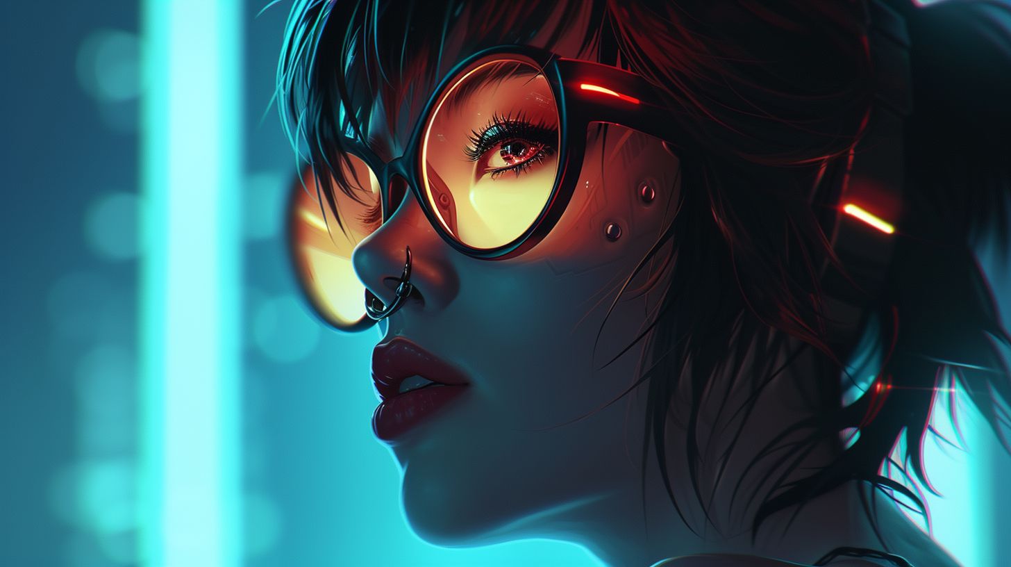 Prompt: lady, futuristic design, influenced by Artgerm, electronic artwork, depiction of adorable manga character, techno-noir, intricately rendered, profile picture, animated drawing approach