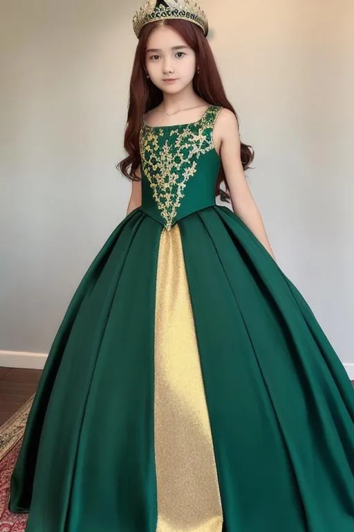 Girl 14yo, Queen green dress, dress long, Queen crow... | OpenArt