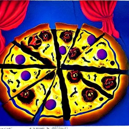 Prompt: Salvador Dali's Painting of the Death by Comet Ping Pong Pizza, child torture, satanic ritual, Jeffrey Epstein, triadic colors backlit
