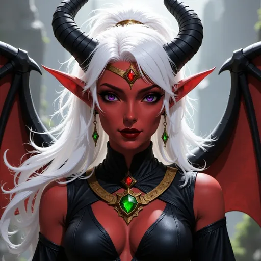Prompt:  @p2CZMES7VK5y7B1QsEFp white hair, pony tail, large crown, lots of jewelry, big wings