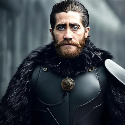 Prompt: jake gyllenhaal, thick moustache, tall royal black fur hat, fur crown, scifi