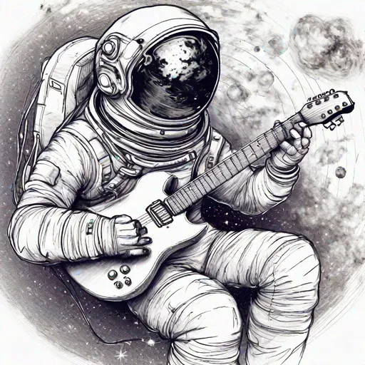 Prompt: sketch astronaut play guitar in space, very detailed sketch
