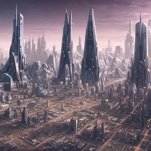 Prompt: An image showing what modern cities looked like in the year 2500