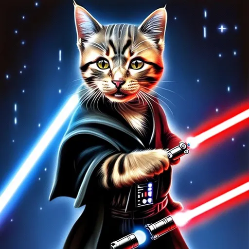 Prompt: Cat with a lightsaber
