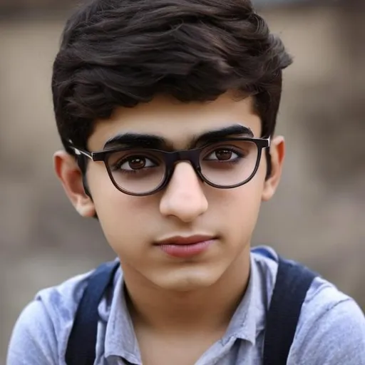 Prompt: A young Iranian boy who is very handsome and wears glasses and has white skin and a beautiful face