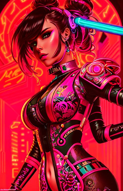 lady assassin wearing cyberpunk streetwear, detailed