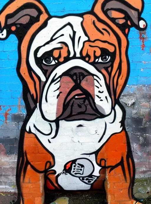 Prompt: Georgia bulldog hairy dog! Graffiti art 
