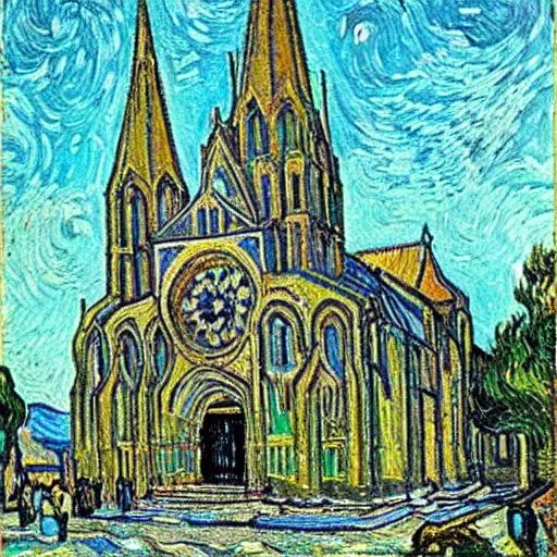 Prompt: Basilica of pontmain in France in the style of van gogh
