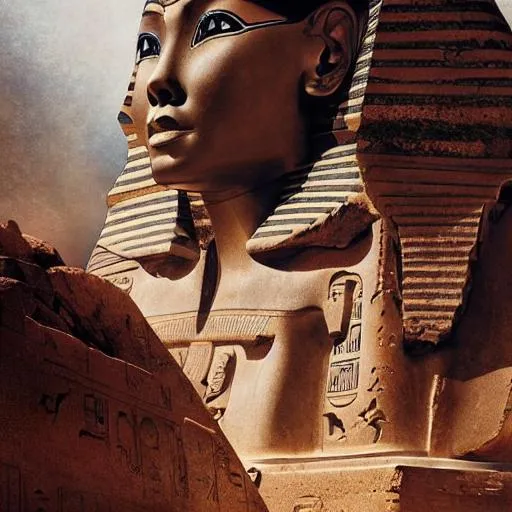 Prompt: high-quality high-detail highly-detailed breathtaking exaggerated Egyptian oasis, pyramids, statutes, hieroglyphs ((by Aleksi Briclot and Stanley Artgerm Lau)) - (((Ra))) dramatic pose, ultra HD 16k, 