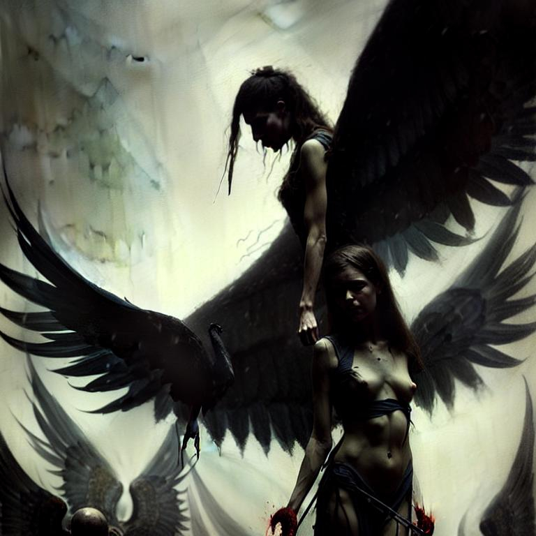 a frightening fallen angel, dark fantasy, style of G... | OpenArt