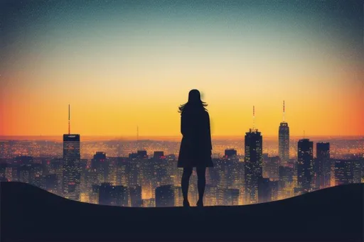 Prompt: Multiple layers of silhouette {Tokyo city}, with silhouette of { Lady Gaga + Beyonce}, professional, sharp edges, at starry dawn, with fog in air, vector style, horizon silhouette Landscape wallpaper by Alena Aenami, firewatch game style, vector style background