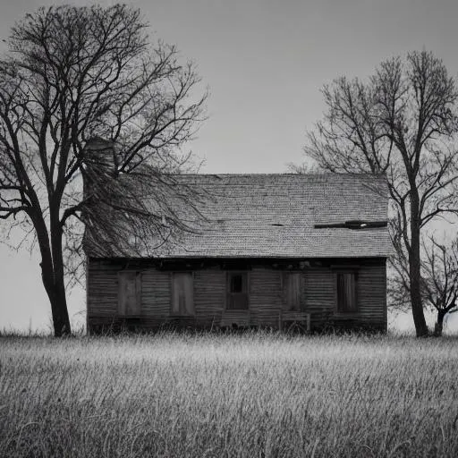 Prompt: a house alone in the middle of no where. it is worn down and abandoned