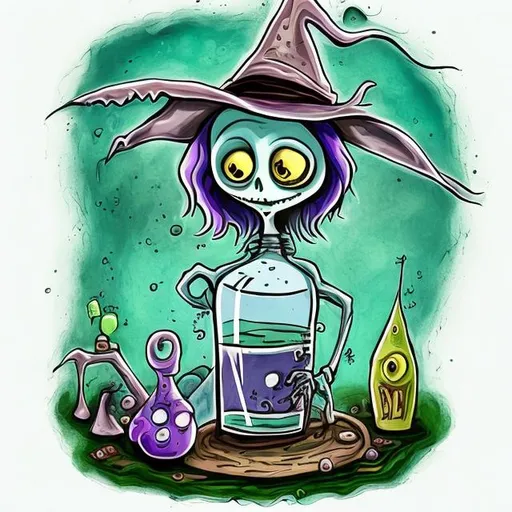 Prompt: Magic potion  in the style of Tim burton
