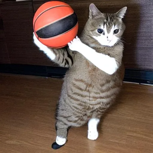 Prompt: a cat holding a basketball

