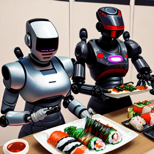 Futuristic robots eating sushi OpenArt