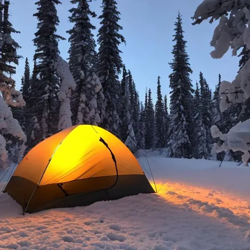 Prompt: Insane winter camping inside -30c 