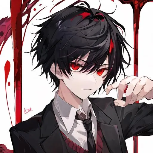 Prompt: Damien  (male, short black hair, red eyes)