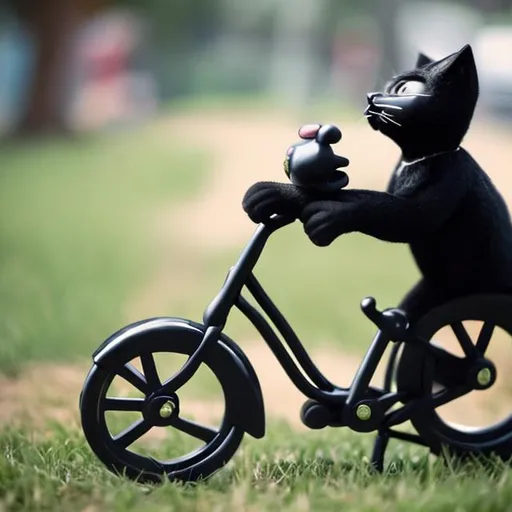 a black cat driving a bike