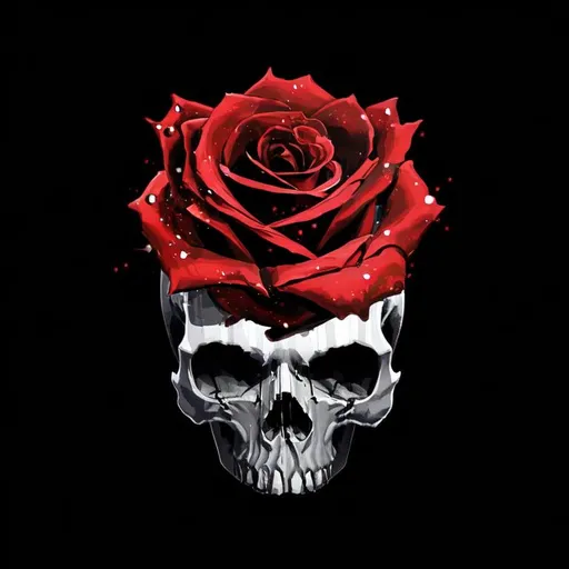 Prompt: skull with rose for top of skull crowned with a crown made of text that reads "opposites attract"