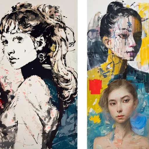 Prompt: Side-by-Side Comparisons: Display side-by-side comparisons of original artworks and AI-generated pieces inspired by those artworks. Highlight the nuances and differences that AI brings to the creative process.