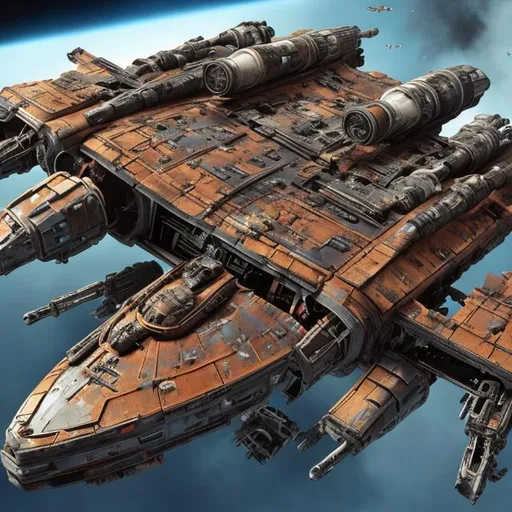 Prompt: star ship  wreck sci-fi space battle epic fleet damage explosion fire everything shields blaster hull breach rusty old
