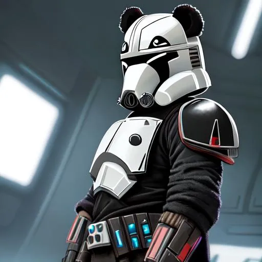 Prompt: cyberpunk panda lightsaber mandalorian