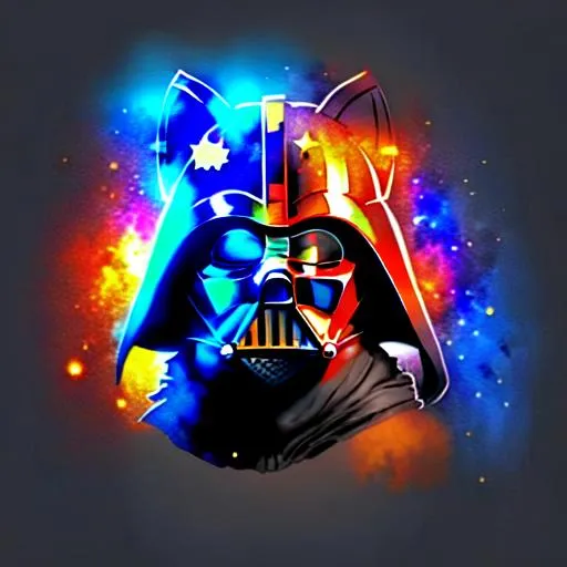 Prompt: Half Darth Vader Helmet mixed with Half Border Collie Face ,, 8k  , Star wars Themed, Very Detailed, Half Red mixed with Half Blue , Draw Red Galaxy Background ,
Realistic