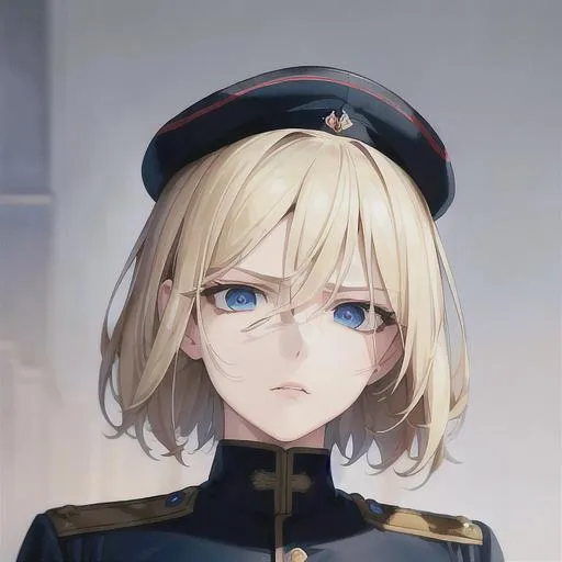 Prompt: (masterpiece, illustration, best quality:1.2), portrait, mad expression, mature look, death stare, eye bags under eyes, pixie style blonde hair, blue eyes, all black German soldier uniform, best quality face, best quality, best quality skin, best quality eyes, best quality lips, ultra-detailed eyes, ultra-detailed hair, ultra-detailed, illustration, colorful, soft glow, 1 girl