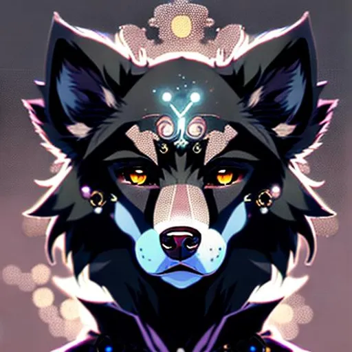 Prompt: anime portrait of a Anthropomorphic Dog Furry, anime eyes, beautiful intricate black fur, shimmer in the air, symmetrical, in re:Zero style, concept art, digital painting, looking into camera, square image