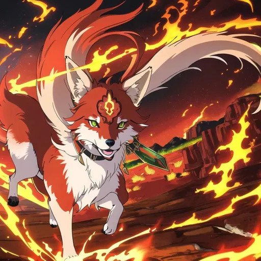 Prompt: (8k, UHD, highly detailed, hyper detailed, masterpiece, detailed oil painting) portrait of [fire elemental] ((fox)), (canine quadruped), adolescent female, detailed silky crimson-red fur, {gleaming yellow-green eyes}, 8k eyes, youthful, lively, lithe, bounding, beautiful anime scenery, {black fur highlights}, sharp focus, cinematic, vivid colors, brilliant colors, long silky hair on crest, plump, (rows of pink blossoming sakura trees), highly detailed ruins, umber red mane, wispy brown ears, wispy ruby-red mane, flowers on fur, snow-capped trees, snow on fur, forest, silky bushy tail, billowing mane, professional, unreal engine, dynamic, intricate detail, intricately detailed fur, highly detailed face, best quality, highly detailed mouth, 4k, 16k, 64k, HDR, unreal 5, artstation, deviant art, instagram, trending, perfect composition, symmetric, golden ratio