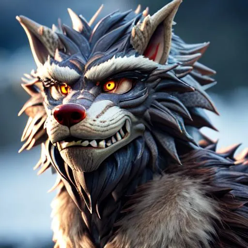 Prompt: selkie
manticore
werewolf
warg, Professional, Highly Detailed, Hyperrealistic, sharp focus, Professional, UHD, HDR, 8K, Render, HD, Trending on ArtStation, close up, bokeh, outdoor,