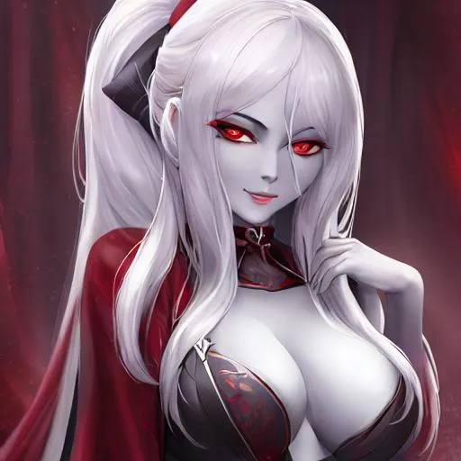 Prompt: one realistic beautiful drow with pale skin, red eyes, and white hair, holding a bow, extra detailed, busty
A ranger from the D&D universe smirking at the camera