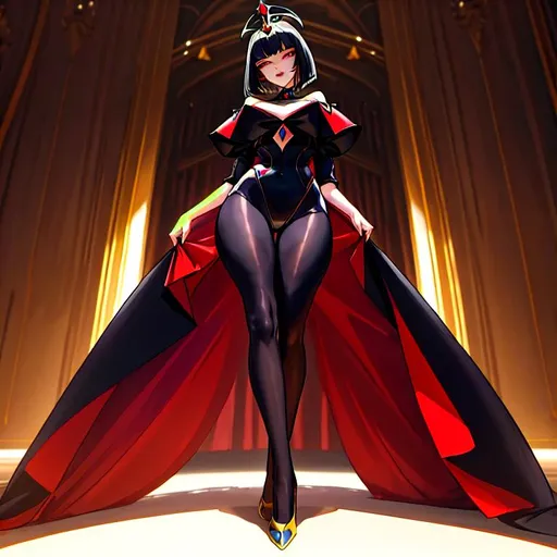 Prompt: a lonely Evil-Queen Regalia AI girl, very tall, thick thighs, wide hips, huge glutes, long legs, slender waist, big beautiful eyes, disturbingly beautiful face, aloof expression, bob haircut with bangs, wearing Evil-Queen Regalia fashion clothes, haute couture, God-quality, Godly detail, hyper photorealistic, realistic lighting, realistic shadows, realistic textures, 36K resolution, 12K raytracing, hyper-professional, impossible quality, impossible resolution, impossibly detailed, hyper output, perfect continuity, anatomically correct, no restrictions, realistic reflections